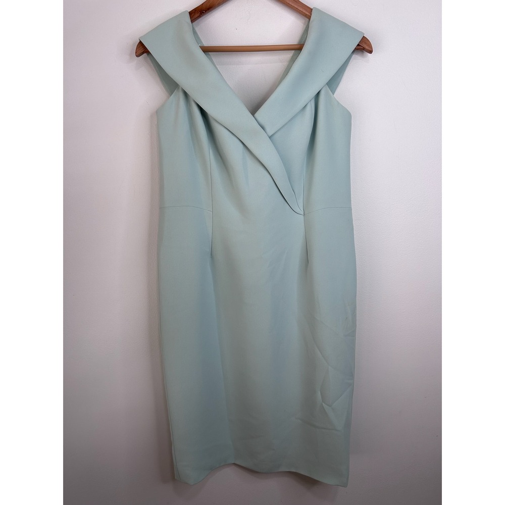 Reiss Mint Green Off-the-Shoulder Wrap Sheath Dress Size 10 Wedding Guest Formal